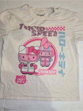 Sanrio Hello Kitty Racing Tee in White with Pink & Blue